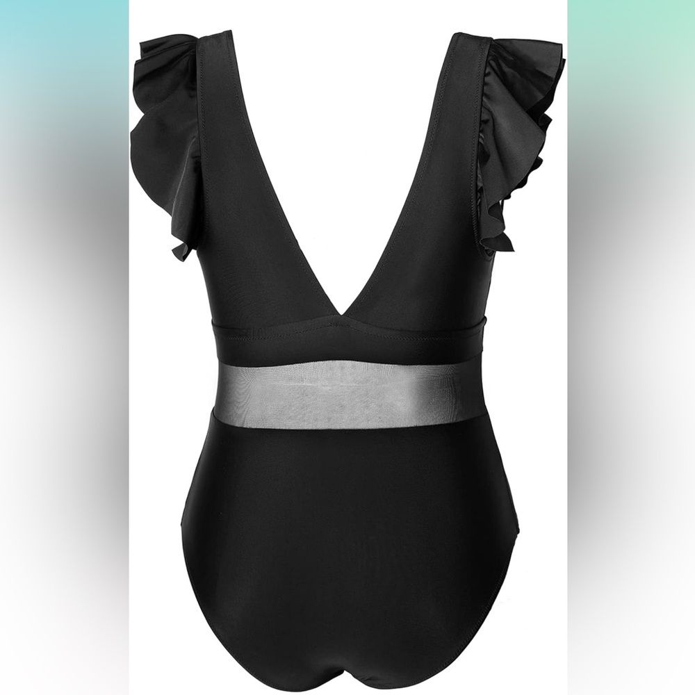 Plus Size V Neck Ruffle Mesh Bathing Suit - Picture 5 of 9